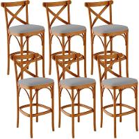 Kit 06 Banquetas Altas Cozinha Bancada Bar Sala De Jantar Estofada ávila L02 Suede Cinza - Lyam - 1