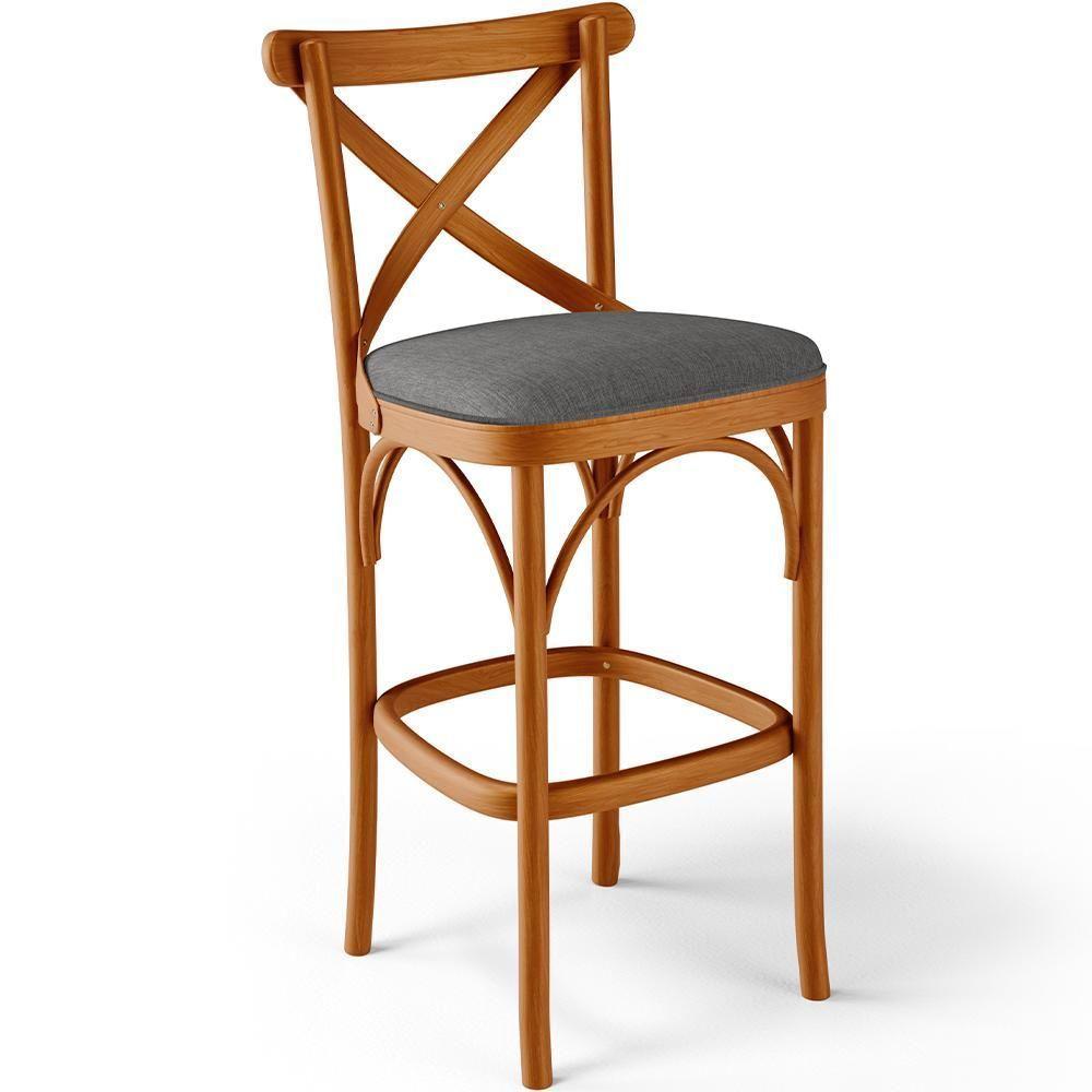 Kit 05 Banquetas Altas Cozinha Bancada Bar Sala Jantar Estofada ávila L02 Linho Cinza Escuro - Lyam - 6