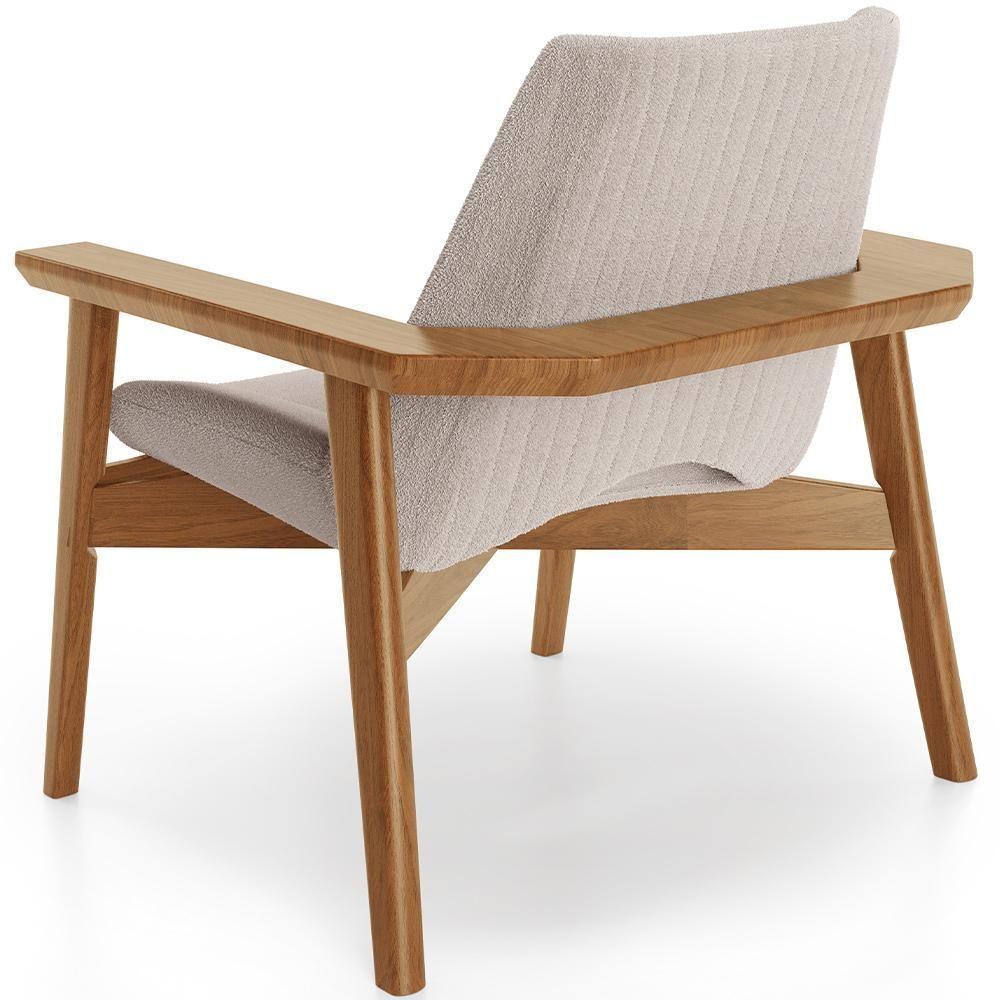 Poltrona Decorativa Para Sala De Estar Living Base Madeira Becker L02 Bouclê Creme - Lyam Decor - 4