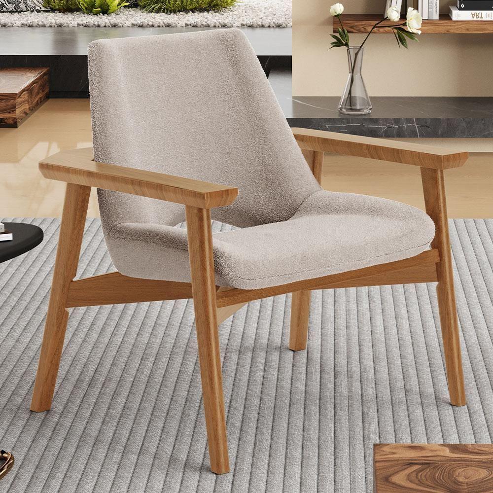 Poltrona Decorativa Para Sala De Estar Living Base Madeira Becker L02 Bouclê Creme - Lyam Decor - 6