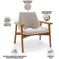 Poltrona Decorativa Para Sala De Estar Living Base Madeira Becker L02 Bouclê Creme - Lyam Decor - 7