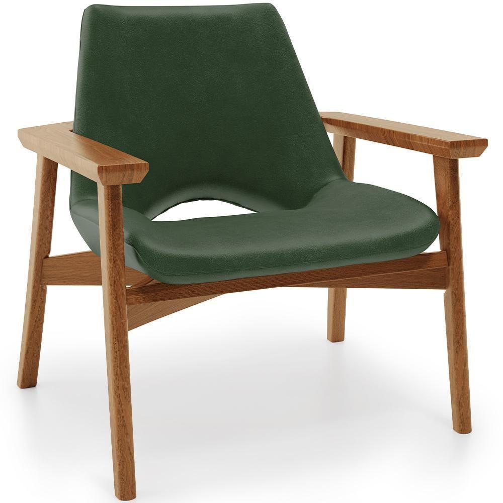 Poltrona Decorativa Para Sala De Estar Living Base Madeira Becker L02 Couríssimo Verde Musgo - Lyam Decor - 1