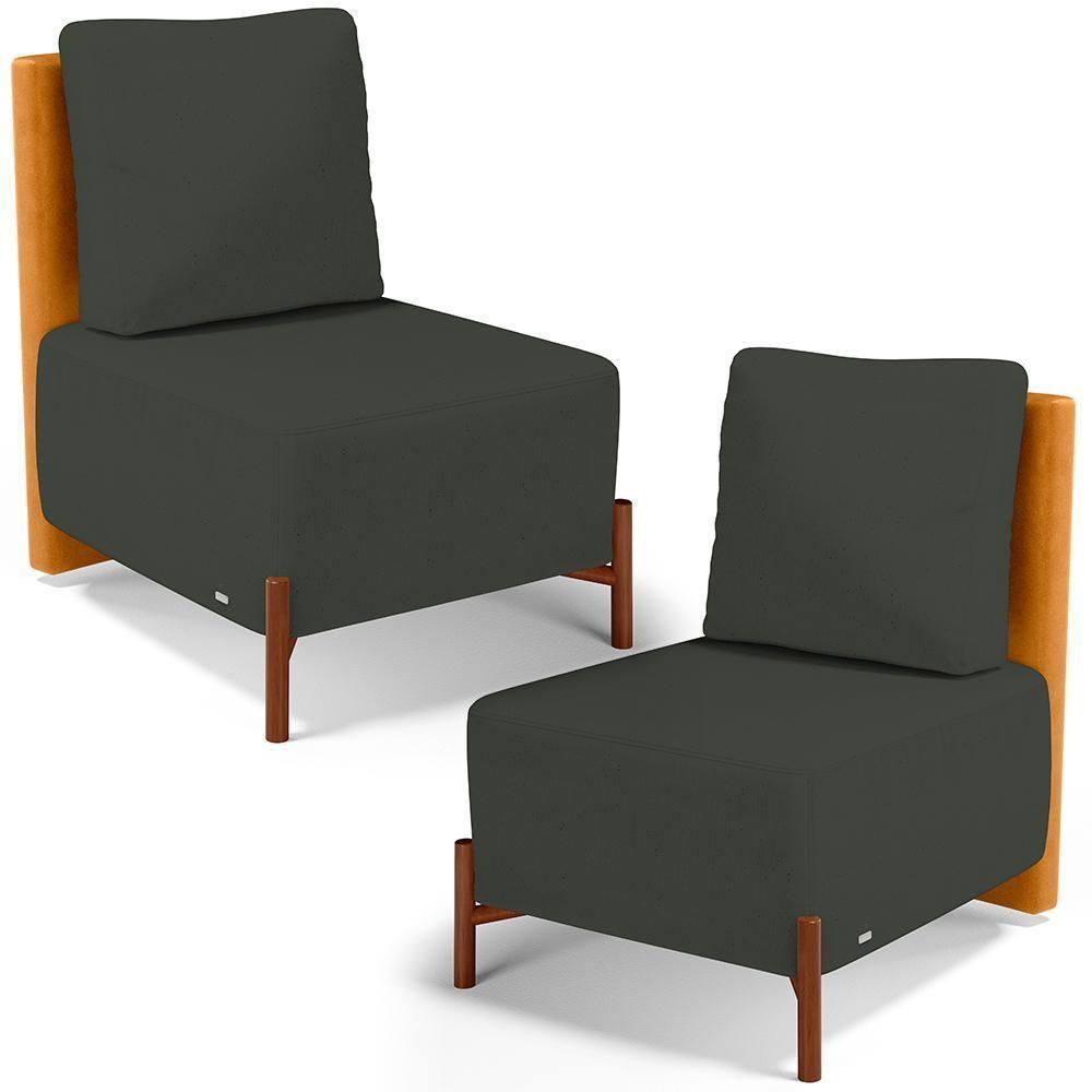Kit 2 Poltronas Decorativa Sala Estar Living Hungria L02 Couríssimo Whisky Linho Verde Musgo - Lyam - 1