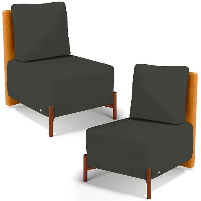 Kit 2 Poltronas Decorativas Hungria L02 Couríssimo Whisky Linho Verde Lyam Decor