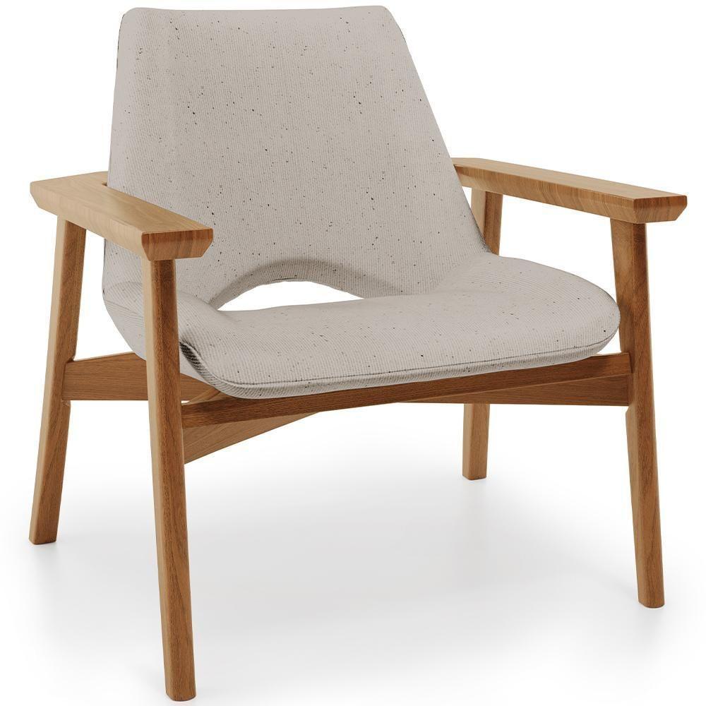 Poltrona Decorativa Para Sala De Estar Living Base Madeira Becker L02 Linho Bege - Lyam Decor - 1