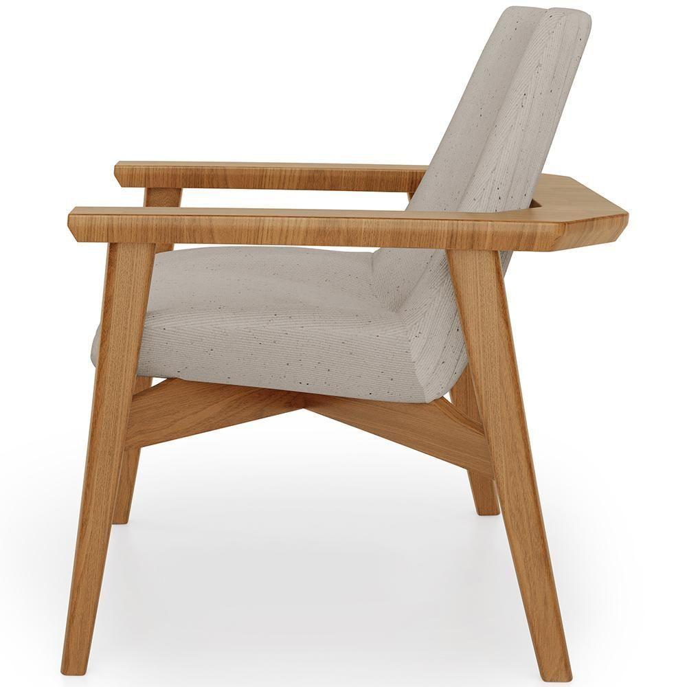 Poltrona Decorativa Para Sala De Estar Living Base Madeira Becker L02 Linho Bege - Lyam Decor - 2