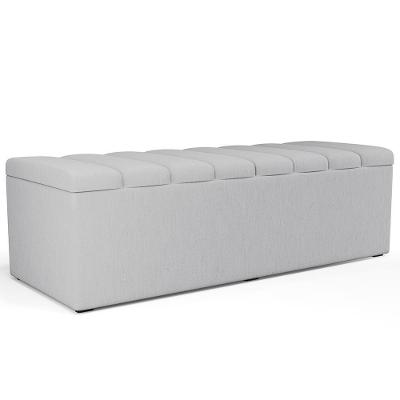 Calçadeira Recamier Baú Dália 195 cm para Cama King em Linho Estrutura de Madeira Cinza
