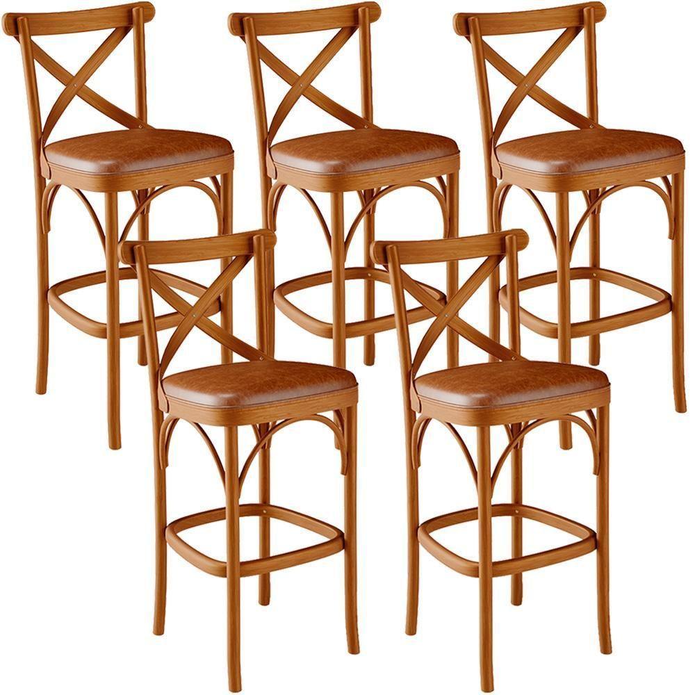 Kit 05 Banquetas Altas Cozinha Bancada Bar Sala Jantar Estofada ávila L02 Couríssimo Camel - Lyam - 1
