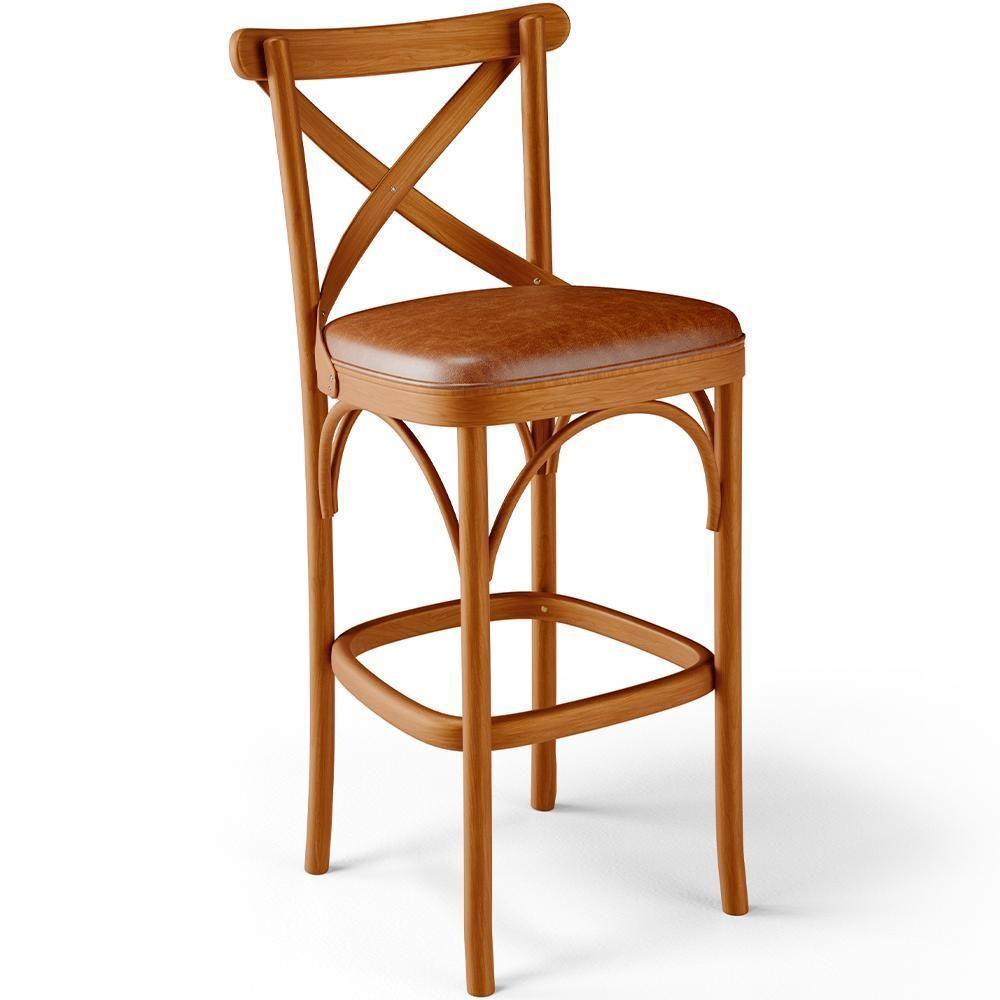 Kit 05 Banquetas Altas Cozinha Bancada Bar Sala Jantar Estofada ávila L02 Couríssimo Camel - Lyam - 3