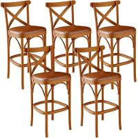 Kit 05 Banquetas Altas Cozinha Bancada Bar Sala Jantar Estofada ávila L02 Couríssimo Camel - Lyam - 1