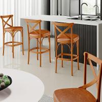 Kit 05 Banquetas Altas Cozinha Bancada Bar Sala Jantar Estofada ávila L02 Couríssimo Camel - Lyam