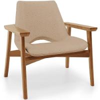 Poltrona Decorativa Para Sala De Estar Living Base Madeira Becker L02 Linho Bege Escuro - Lyam Decor - 1