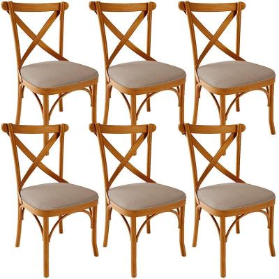 Kit 06 Cadeiras Para Sala De Jantar E Estar Living Estofada ávila L02 Linho Bege Escuro - Lyam