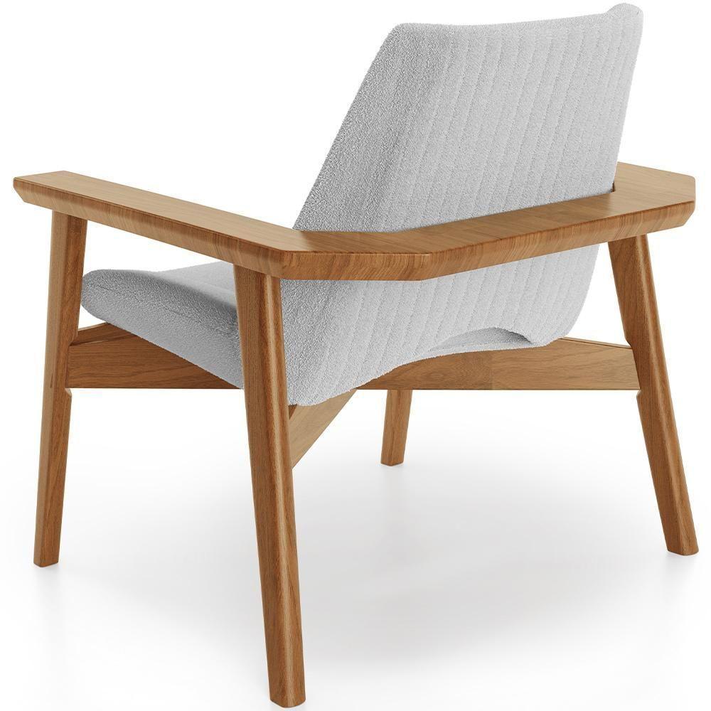 Kit 02 Poltronas Decorativa Para Sala De Estar Living Base Madeira Becker L02 Bouclê Cinza - Lyam Decor - 4
