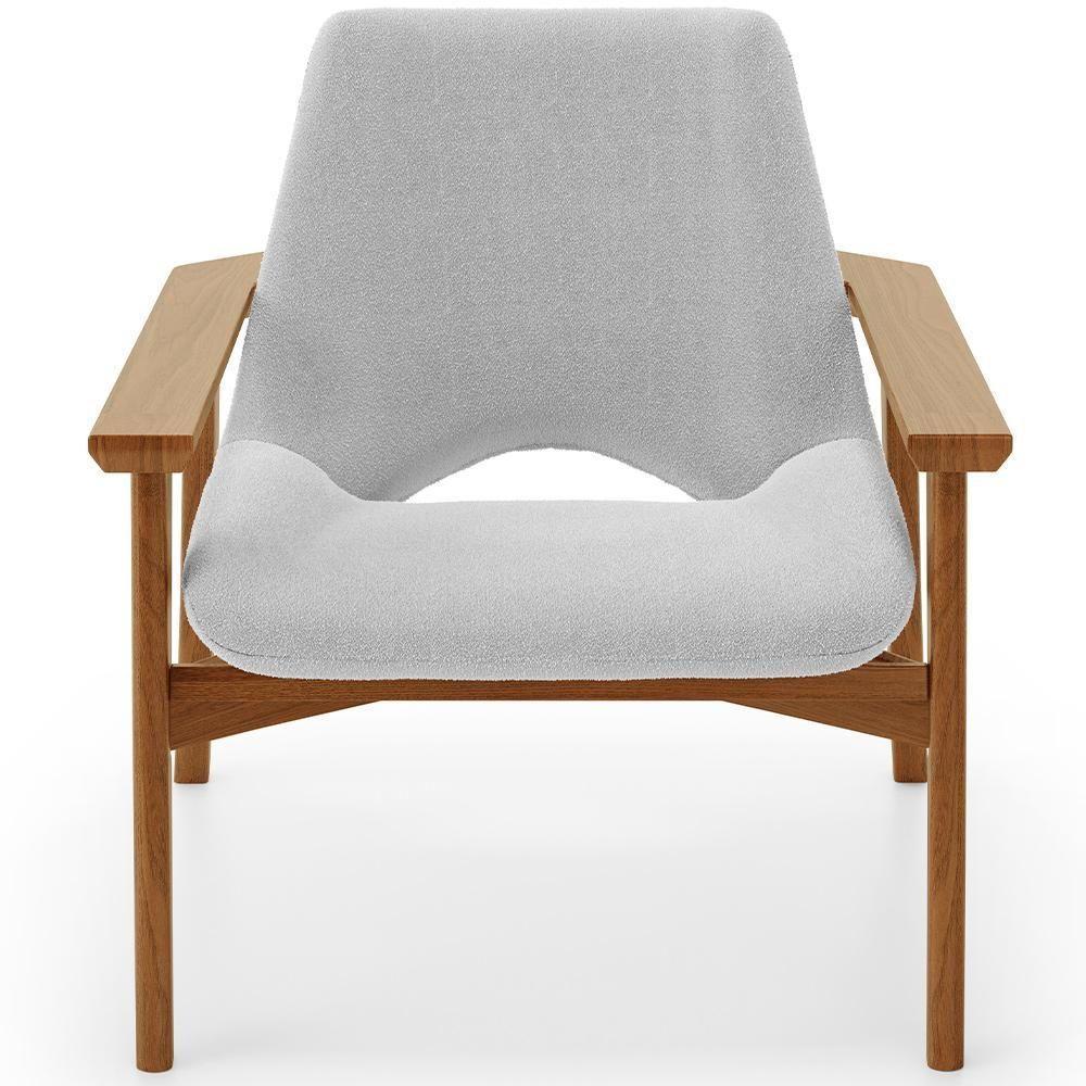 Kit 02 Poltronas Decorativa Para Sala De Estar Living Base Madeira Becker L02 Bouclê Cinza - Lyam Decor - 5