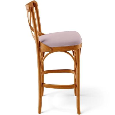 Kit 05 Banquetas Ávila Tecido Estrutura Madeira Maciça Encosto Fixo Rosê para Cozinha e Bancada