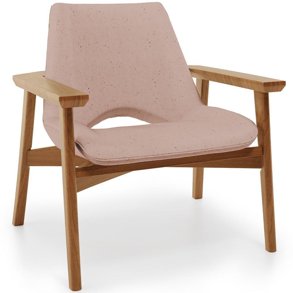 Poltrona Decorativa Para Sala De Estar Living Base Madeira Becker L02 Linho Rosê - Lyam Decor - 1