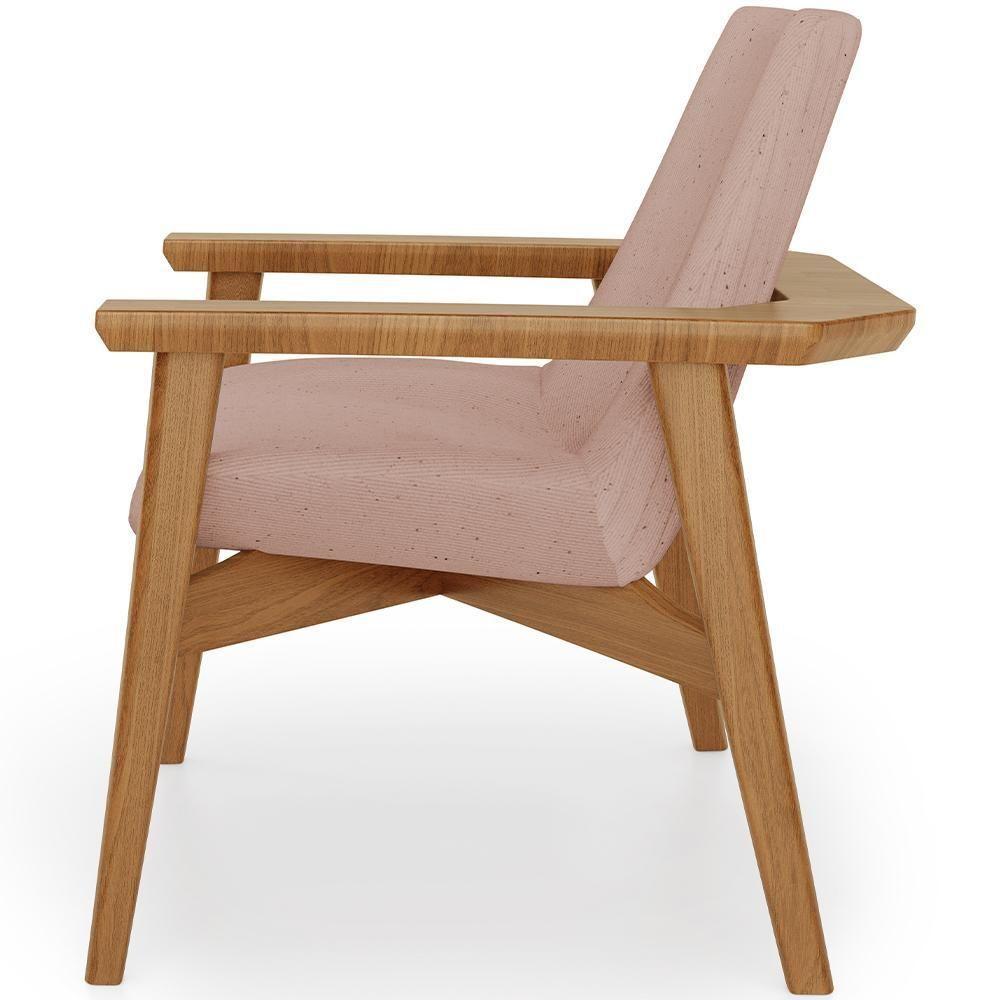 Poltrona Decorativa Para Sala De Estar Living Base Madeira Becker L02 Linho Rosê - Lyam Decor - 2