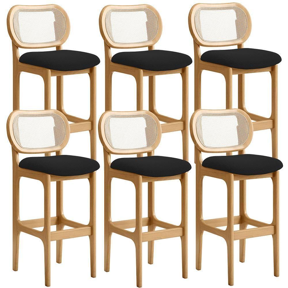 Kit 06 Banquetas Altas Para Cozinha Bancada Sala Tela Betta Fixa L02 Bouclê Preto - Lyam - 1