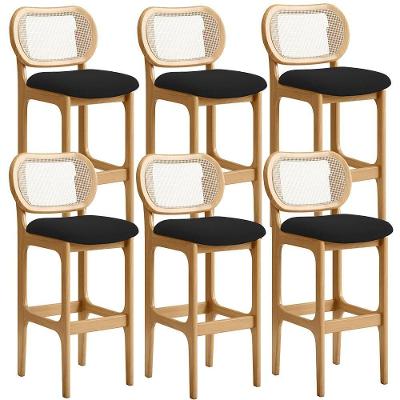 Kit 06 Banquetas Altas Para Cozinha Bancada Sala Tela Betta Fixa L02 Bouclê Preto - Lyam