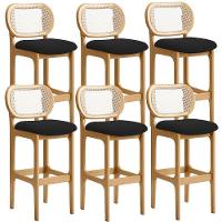 Kit 06 Banquetas Altas Para Cozinha Bancada Sala Tela Betta Fixa L02 Bouclê Preto - Lyam - 1