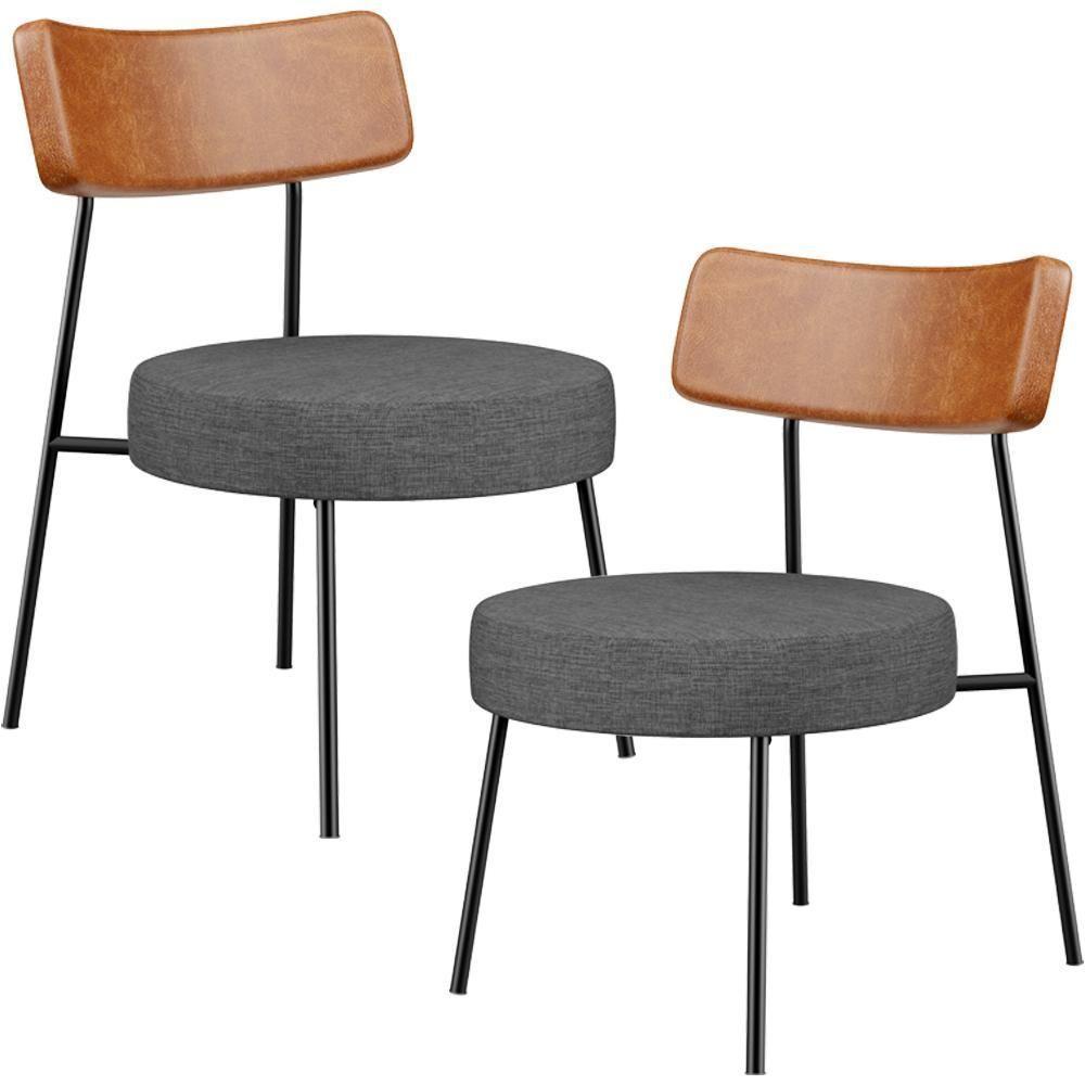 Kit 02 Poltronas Decorativas Sala Estar Fixa Londres L02 Couríssimo Camel Linho Cinza Escuro - Lyam - 1