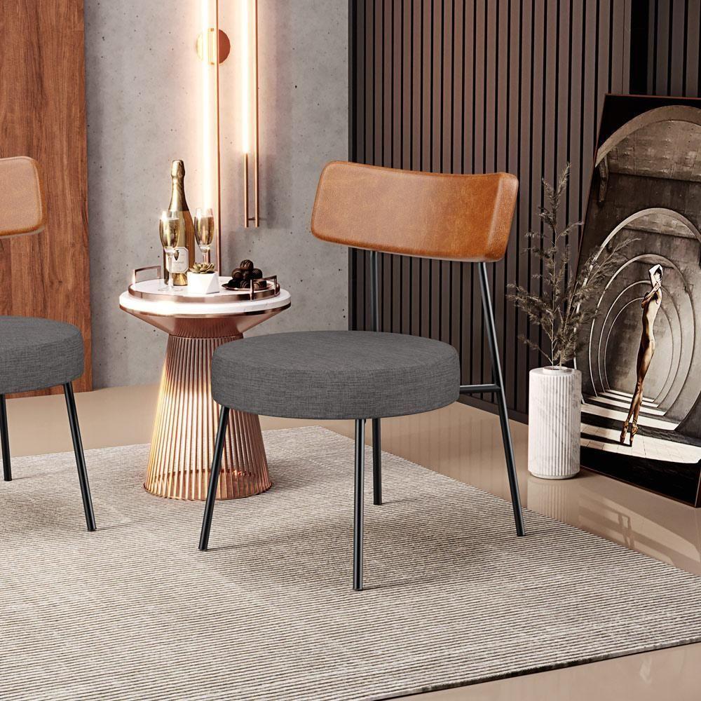 Kit 02 Poltronas Decorativas Sala Estar Fixa Londres L02 Couríssimo Camel Linho Cinza Escuro - Lyam - 7