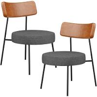 Kit 02 Poltronas Decorativas Sala Estar Fixa Londres L02 Couríssimo Camel Linho Cinza Escuro - Lyam - 1