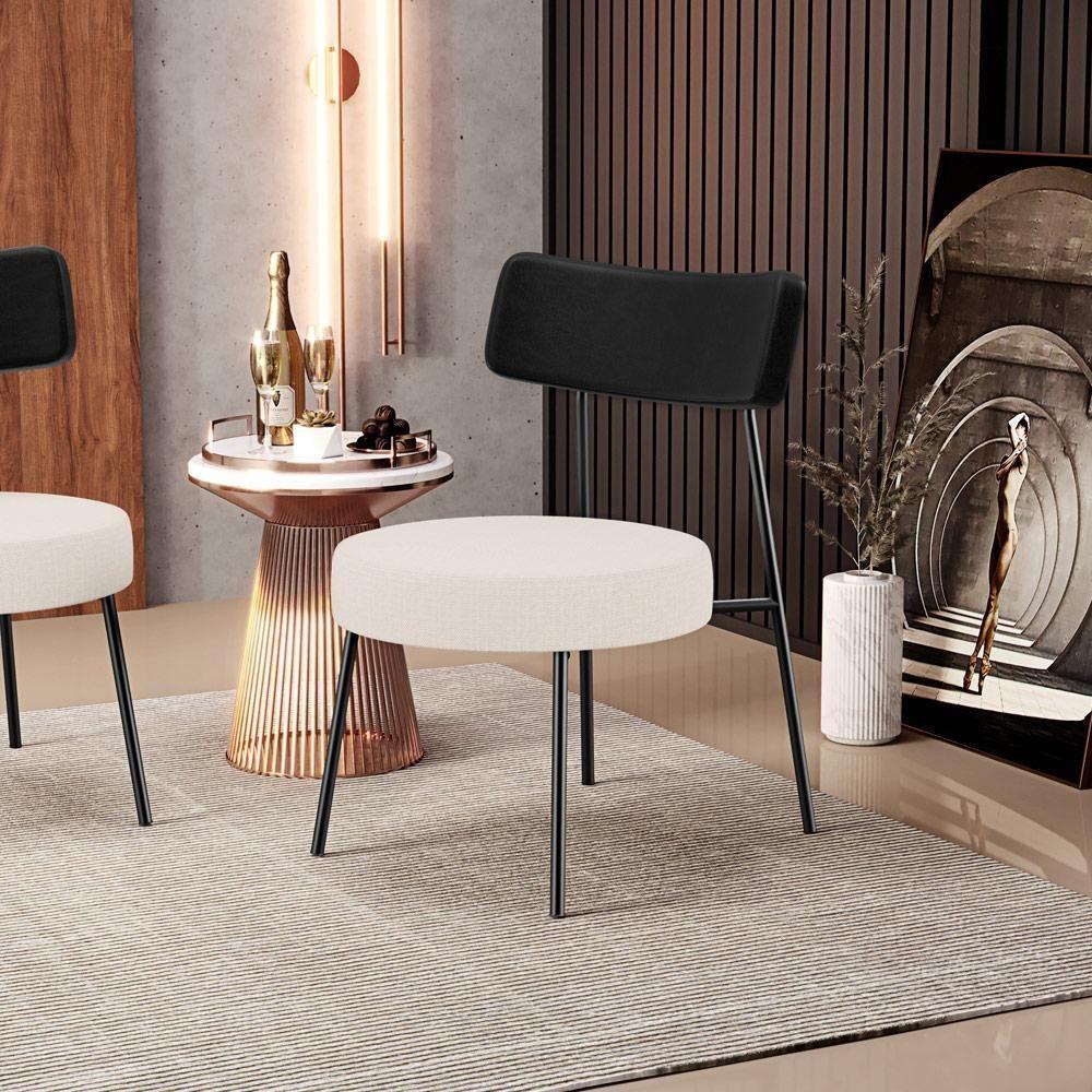 Kit 02 Poltronas Decorativas Para Sala De Estar Base Fixa Londres L02 Couríssimo Preto Linho Bege - Lyam - 7