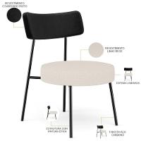 Kit 02 Poltronas Decorativas Para Sala De Estar Base Fixa Londres L02 Couríssimo Preto Linho Bege - Lyam - 8