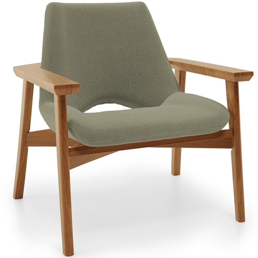 Poltrona Decorativa Para Sala De Estar Living Base Madeira Becker L02 Bouclê Oliva - Lyam Decor - 1