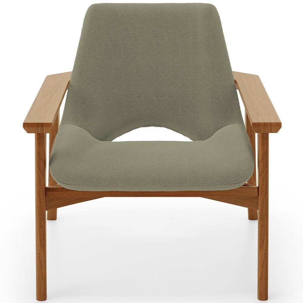 Poltrona Decorativa Para Sala De Estar Living Base Madeira Becker L02 Bouclê Oliva - Lyam Decor - 5