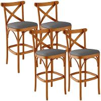 Kit 04 Banquetas Altas Cozinha Bancada Bar Sala Jantar Estofada ávila L02 Linho Cinza Escuro - Lyam - 1