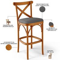 Kit 04 Banquetas Altas Cozinha Bancada Bar Sala Jantar Estofada ávila L02 Linho Cinza Escuro - Lyam - 8