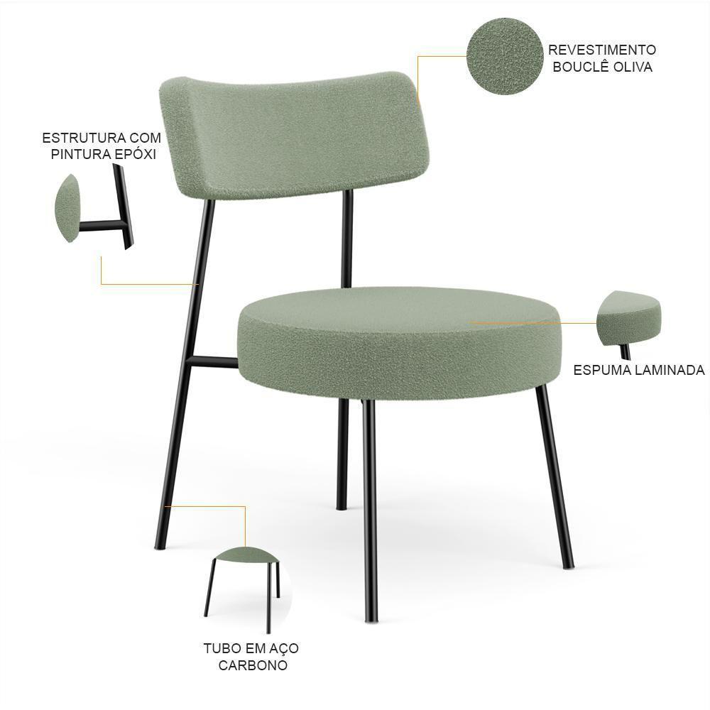 Kit 02 Poltronas Decorativas Para Sala De Estar Base Fixa Londres L02 Bouclê Oliva - Lyam - 8