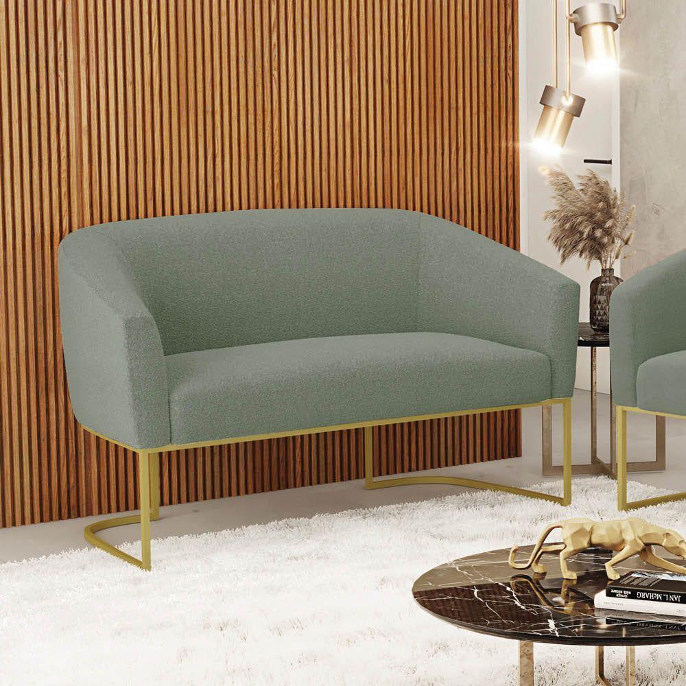 Sofá Namoradeira 2 Lugares Industrial Dourado Stella Bouclê Menta D03 - D'rossi - 5