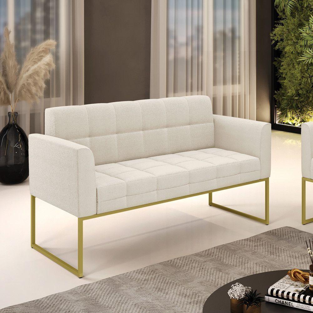 Sofá Namoradeira 2 Lugares Industrial Dourado Elisa Bouclê D03 - D'rossi Cor Bege - 6