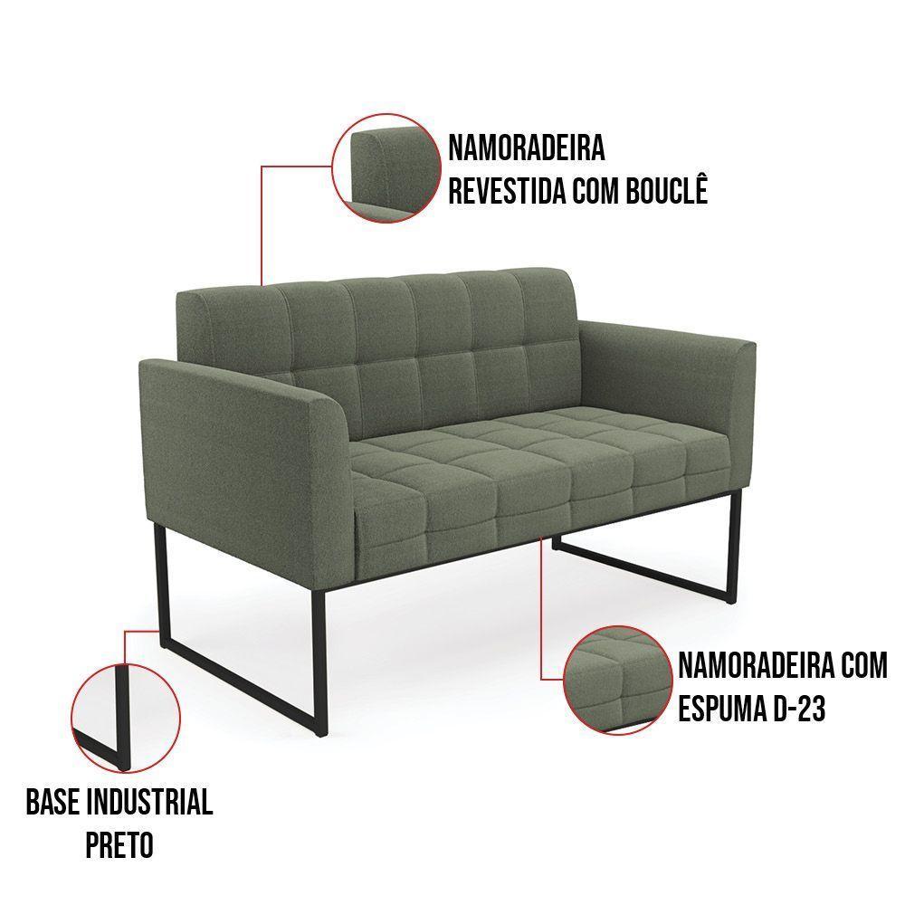 Sofá Namoradeira 2 Lugares Industrial Preto Elisa Bouclê Menta D03 - D'rossi - 3