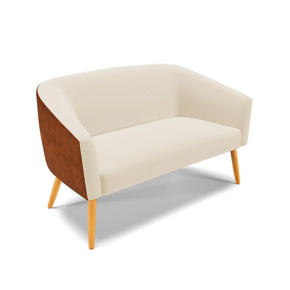 Namoradeira 02 Lugares Stella Corano Nozes Com Linho Bege A19 Pés Palito Castanho - D'rossi - 2