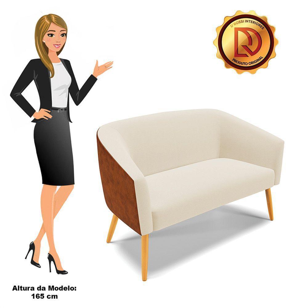 Namoradeira 02 Lugares Stella Corano Nozes Com Linho Bege A19 Pés Palito Castanho - D'rossi - 4