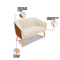 Namoradeira 02 Lugares Stella Corano Nozes Com Linho Bege A19 Pés Palito Castanho - D'rossi - 5