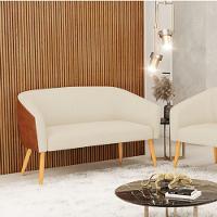 Namoradeira 02 Lugares Stella Corano Nozes Com Linho Bege A19 Pés Palito Castanho - D'rossi - 8