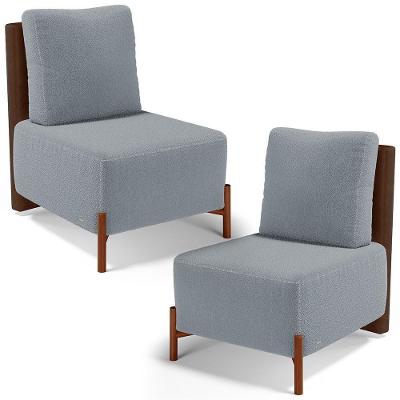 Kit 2 Poltronas Decorativas Hungria L02 Couríssimo Marrom Bouclê Cinza Lyam Decor