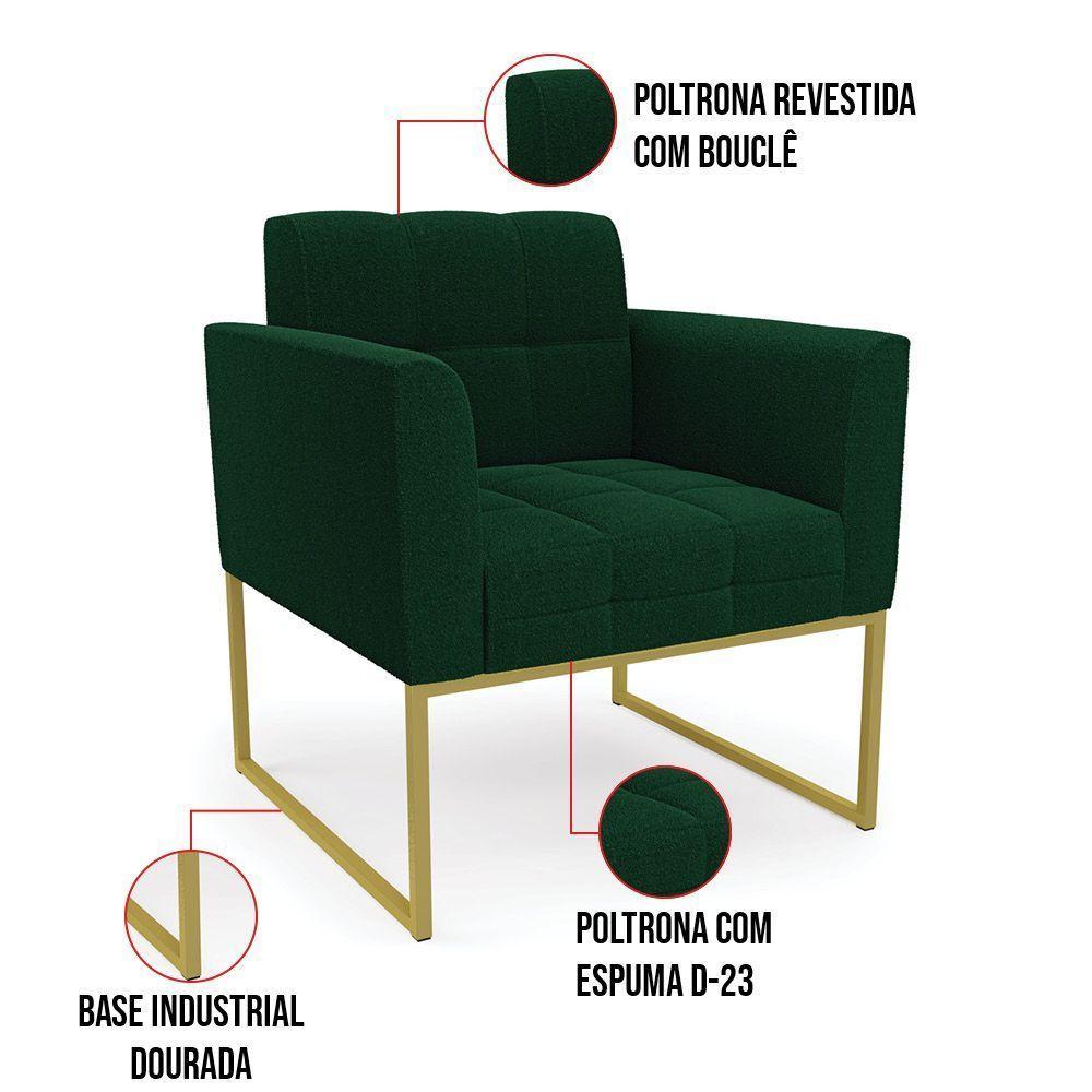 Poltrona Sala De Estar Industrial Dourado Elisa Bouclê Verde D03 - D'rossi - 5