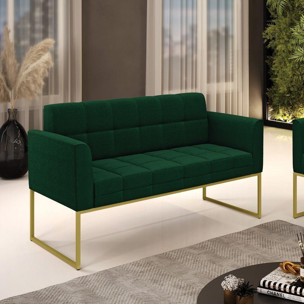 Sofá Namoradeira 2 Lugares Industrial Dourado Elisa Bouclê D03 - D'rossi Cor Verde - 2