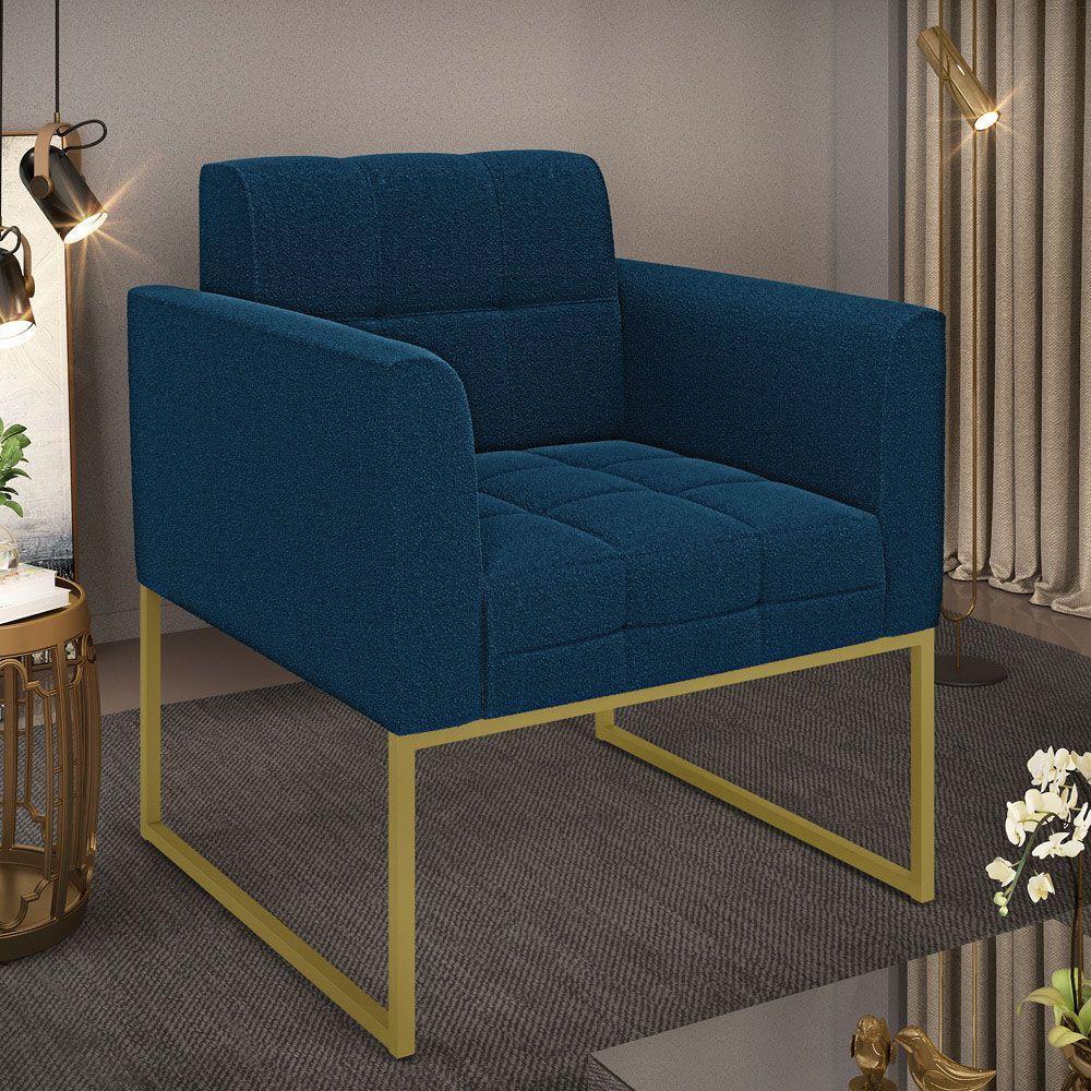 Poltrona Sala De Estar Industrial Dourado Elisa Bouclê Azul D03 - D'rossi - 3