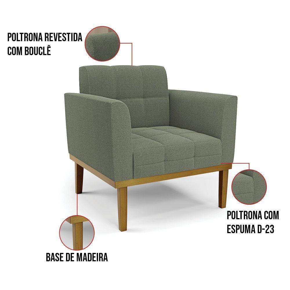 Poltrona Sala Base Madeira Fixa Castanho Kit 2 Elisa Bouclê D03 - D'rossi Cor Menta - 6