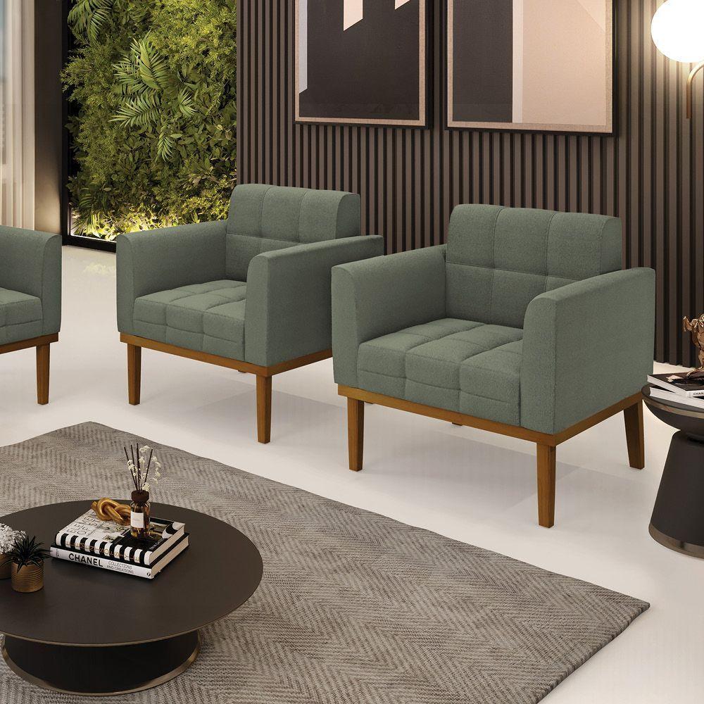 Poltrona Sala Base Madeira Fixa Castanho Kit 2 Elisa Bouclê D03 - D'rossi Cor Menta - 7