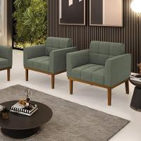 Poltrona Sala Base Madeira Fixa Castanho Kit 2 Elisa Bouclê D03 - D'rossi Cor Menta - 7