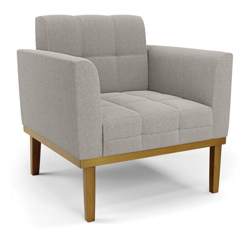 Poltrona Sala Base Madeira Fixa Castanho Kit 2 Elisa Bouclê D03 - D'rossi Cor Cinza - 3